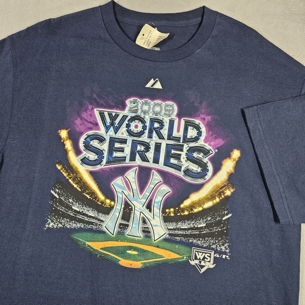 New York Yankees Shirt Mens Large 2009 MLB World Series Champions Majestic Y2K